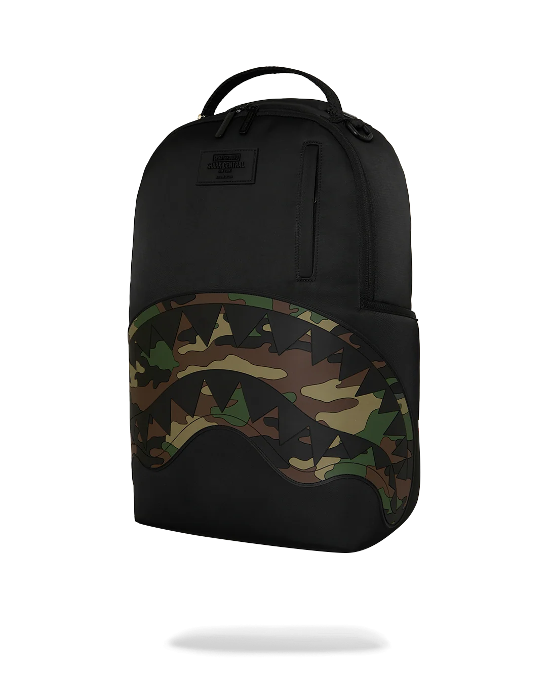 MOCHILA SPRAYGROUND SHARK CENTRAL BLACK NYLON CAMO EMBOSSED SHARK
