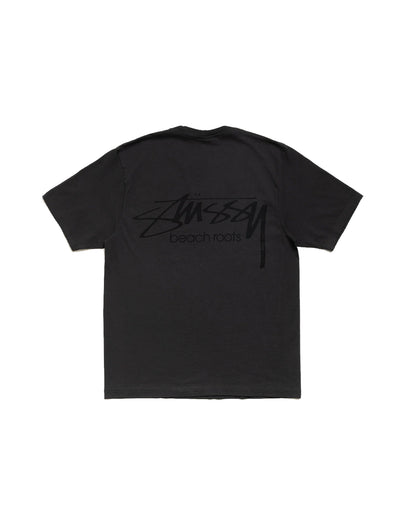 STÜSSY BEACH ROOTS TEE PIGMENT DYED FADED BLACK