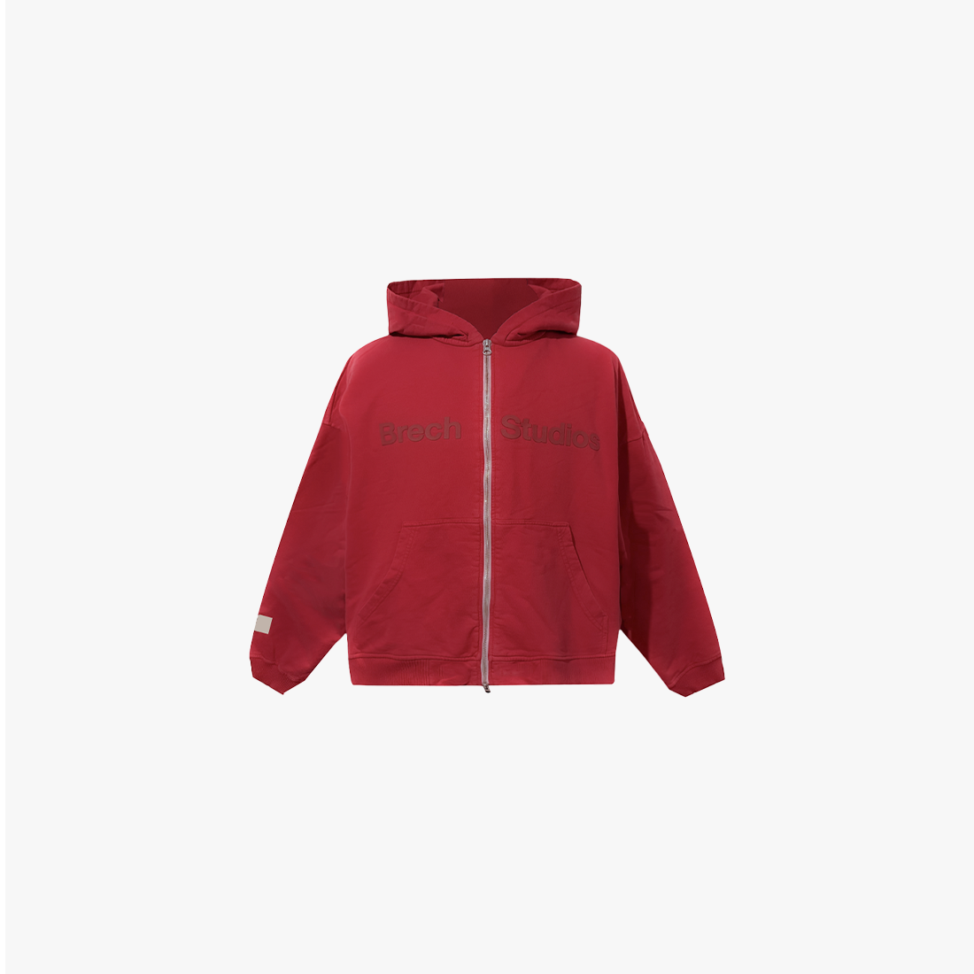 BRECH STUDIOS INITIALS BOXY ZIP RED HOODIE