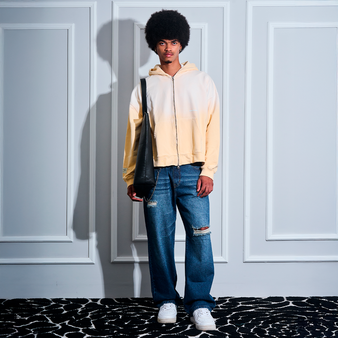 BRECH STUDIOS INITIALS BOXY ZIP YELLOW HOODIE