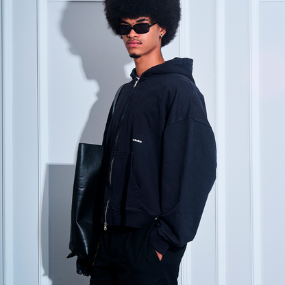 BRECH STUDIOS INITIALS BOXY ZIP BLUE HOODIE