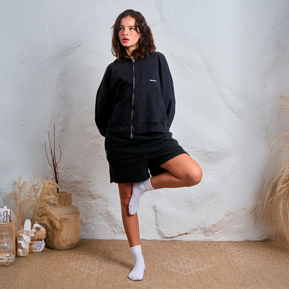 BRECH STUDIOS INITIALS BOXY ZIP BLUE HOODIE