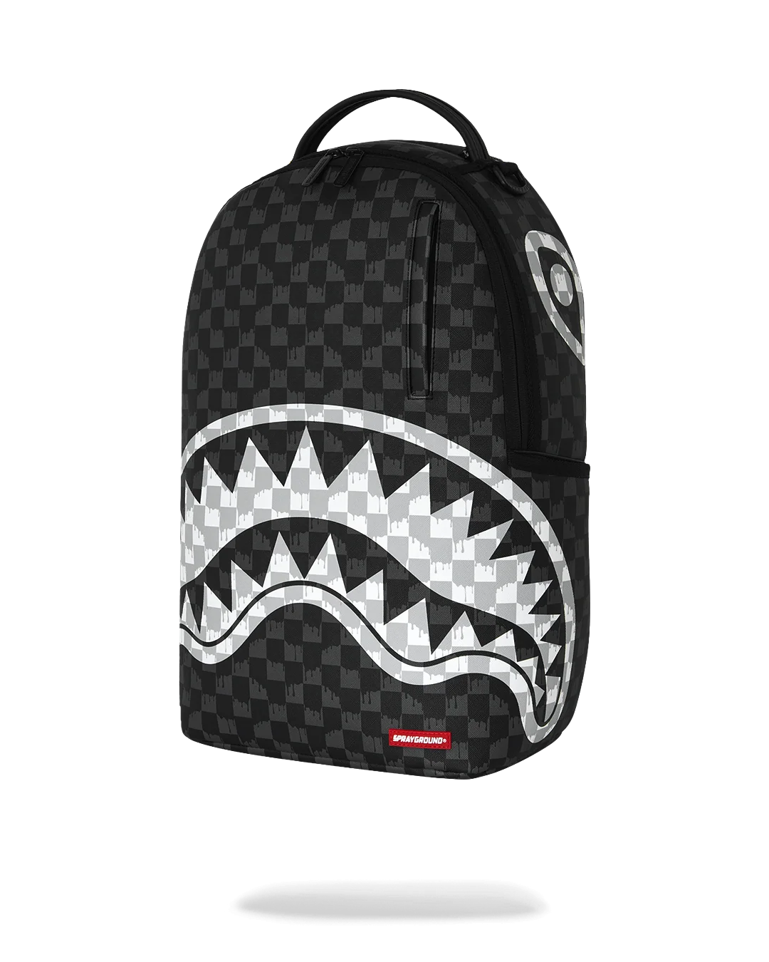 MOCHILA SPRAYGROUND BLACK AND WHITE DRIP CHECK SHARK