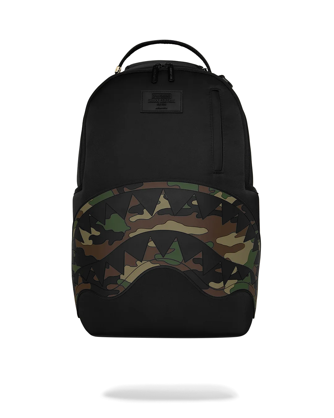 MOCHILA SPRAYGROUND SHARK CENTRAL BLACK NYLON CAMO EMBOSSED SHARK