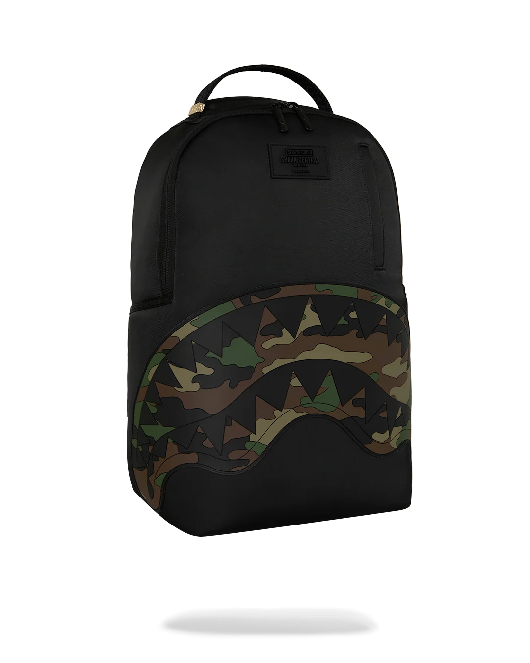 MOCHILA SPRAYGROUND SHARK CENTRAL BLACK NYLON CAMO EMBOSSED SHARK
