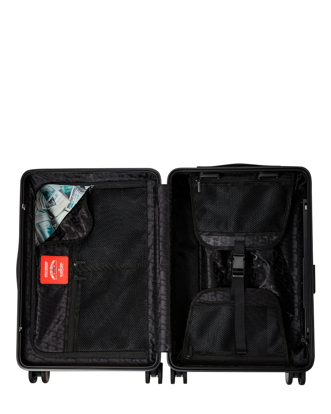 EQUIPAJE DE MANO SPRAYGROUND BLACK AND WHITE DRIP CHECK SHARK