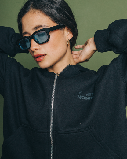 MOMNTS CREATIVE BLACK ZIPPER HOODIE