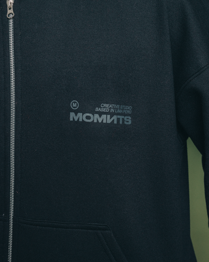 MOMNTS CREATIVE BLACK ZIPPER HOODIE