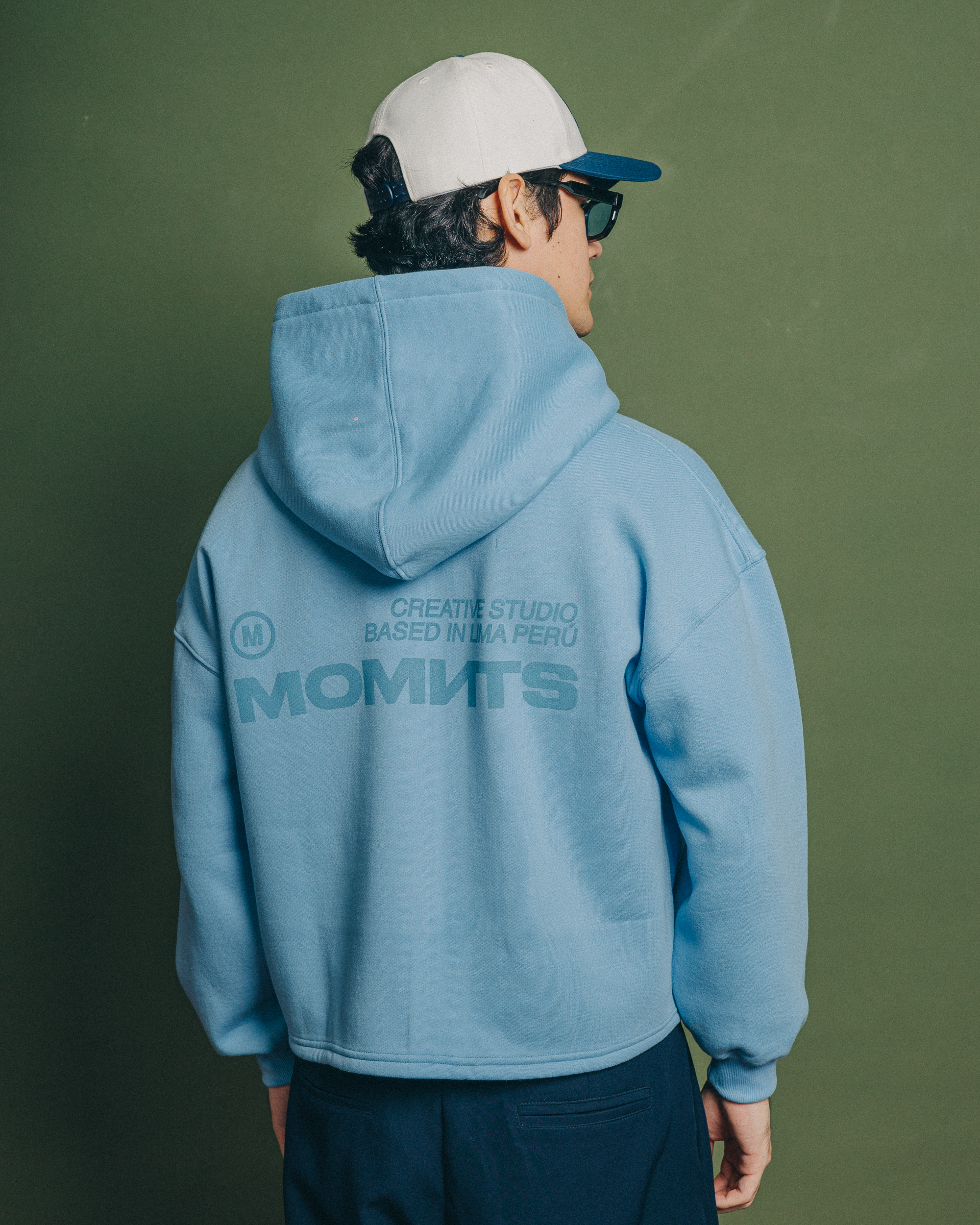 MOMNTS CREATIVE SKY BLUE ZIPPER HOODIE