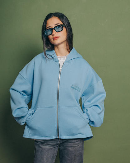 MOMNTS CREATIVE SKY BLUE ZIPPER HOODIE