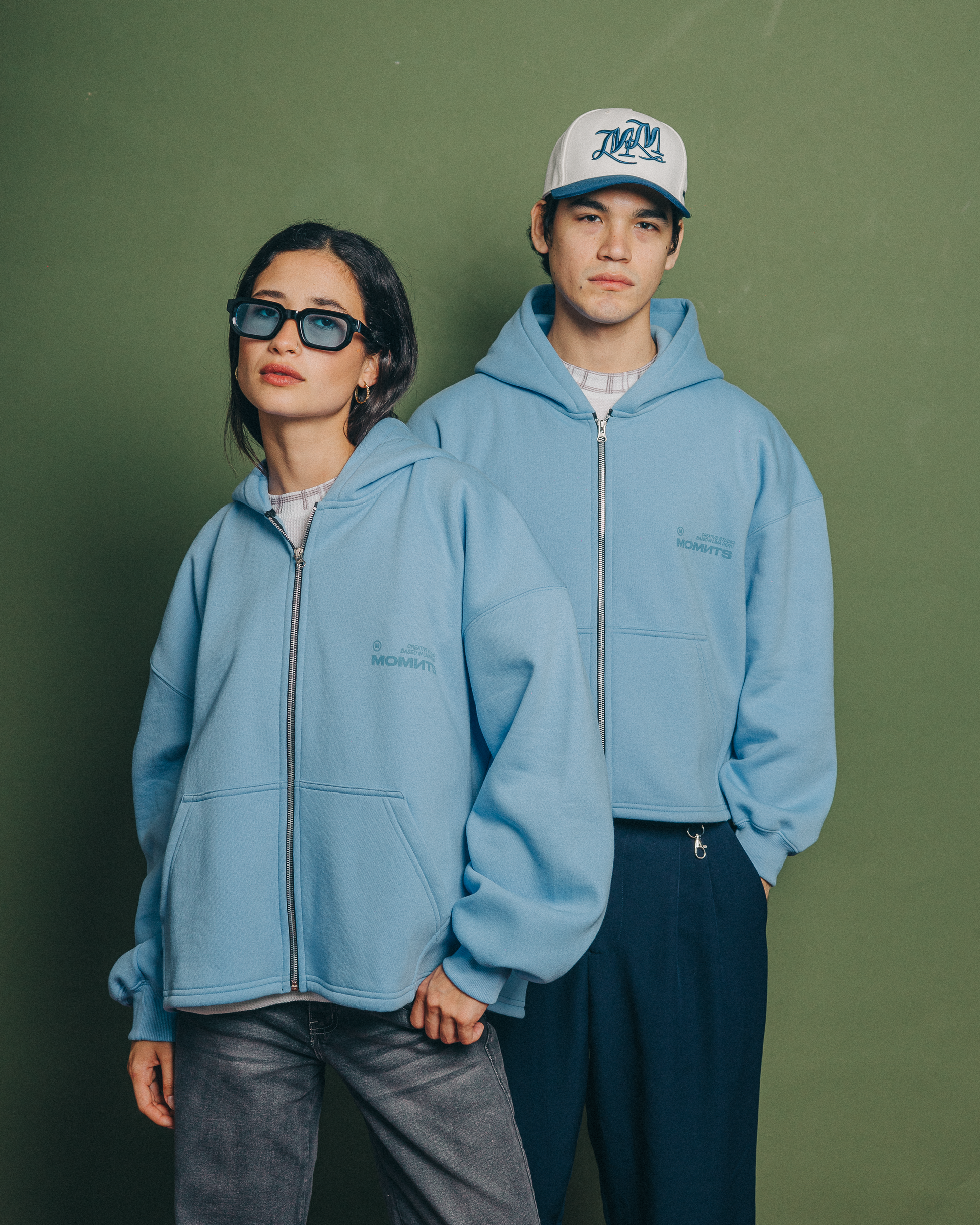 MOMNTS CREATIVE SKY BLUE ZIPPER HOODIE