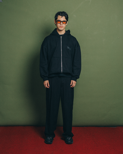 MOMNTS CREATIVE BLACK ZIPPER HOODIE