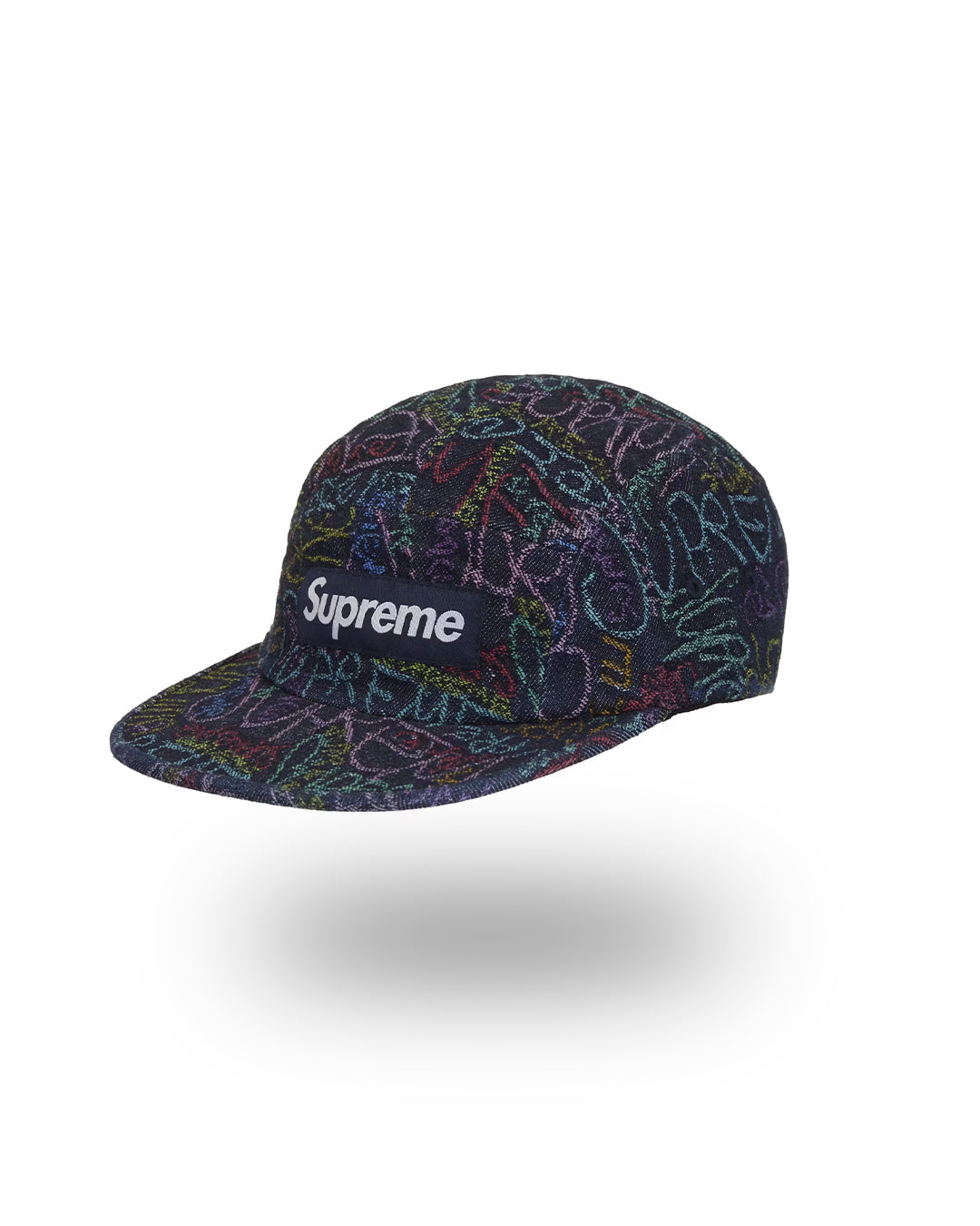 SUPREME HANDWRITING DENIM CAMP CAP INDIGO