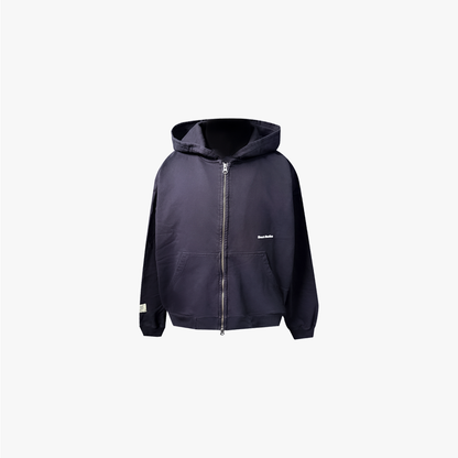 BRECH STUDIOS INITIALS BOXY ZIP BLUE HOODIE