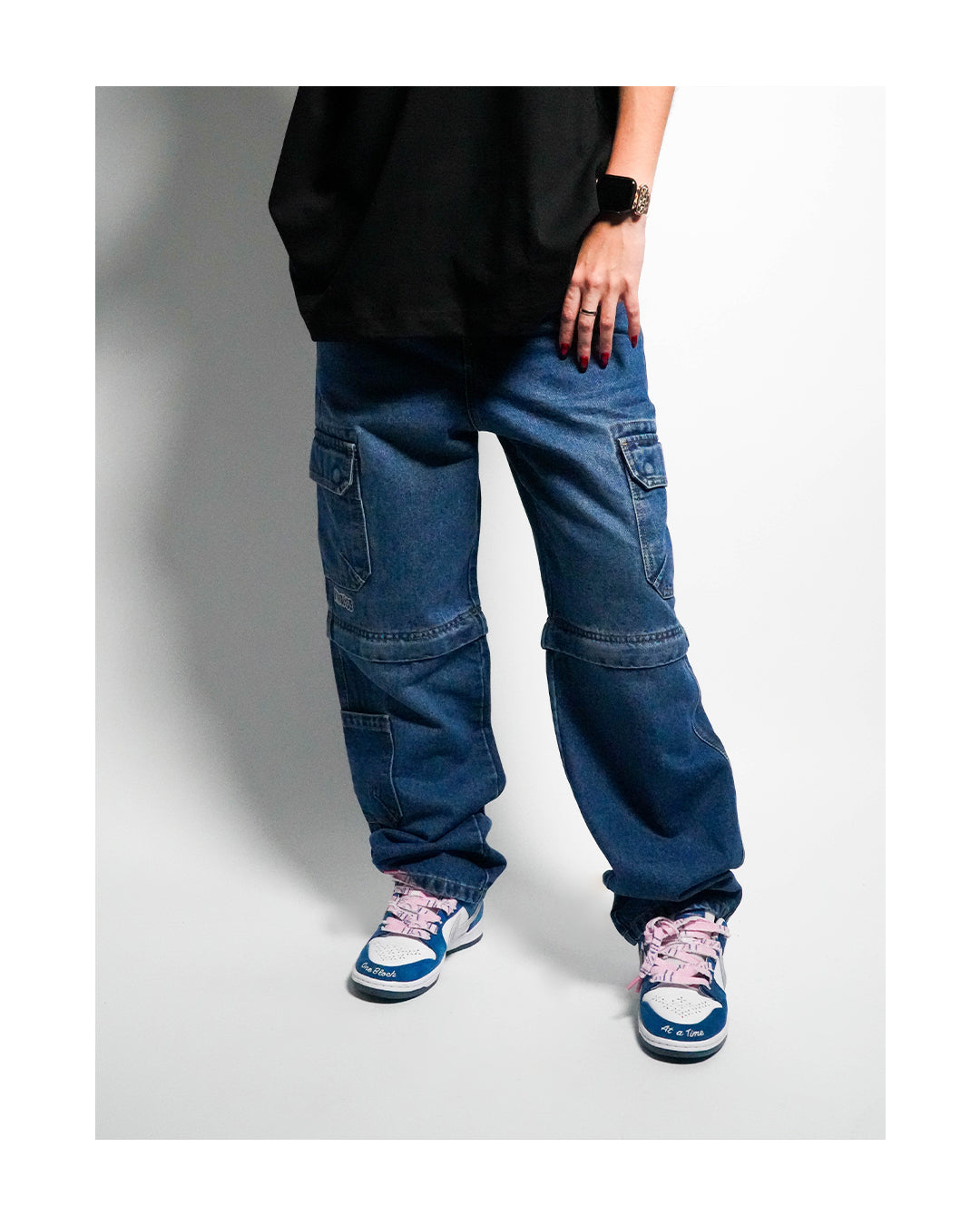 LIMITLESS CULTURE NAVY DENIM CARGO PANTS