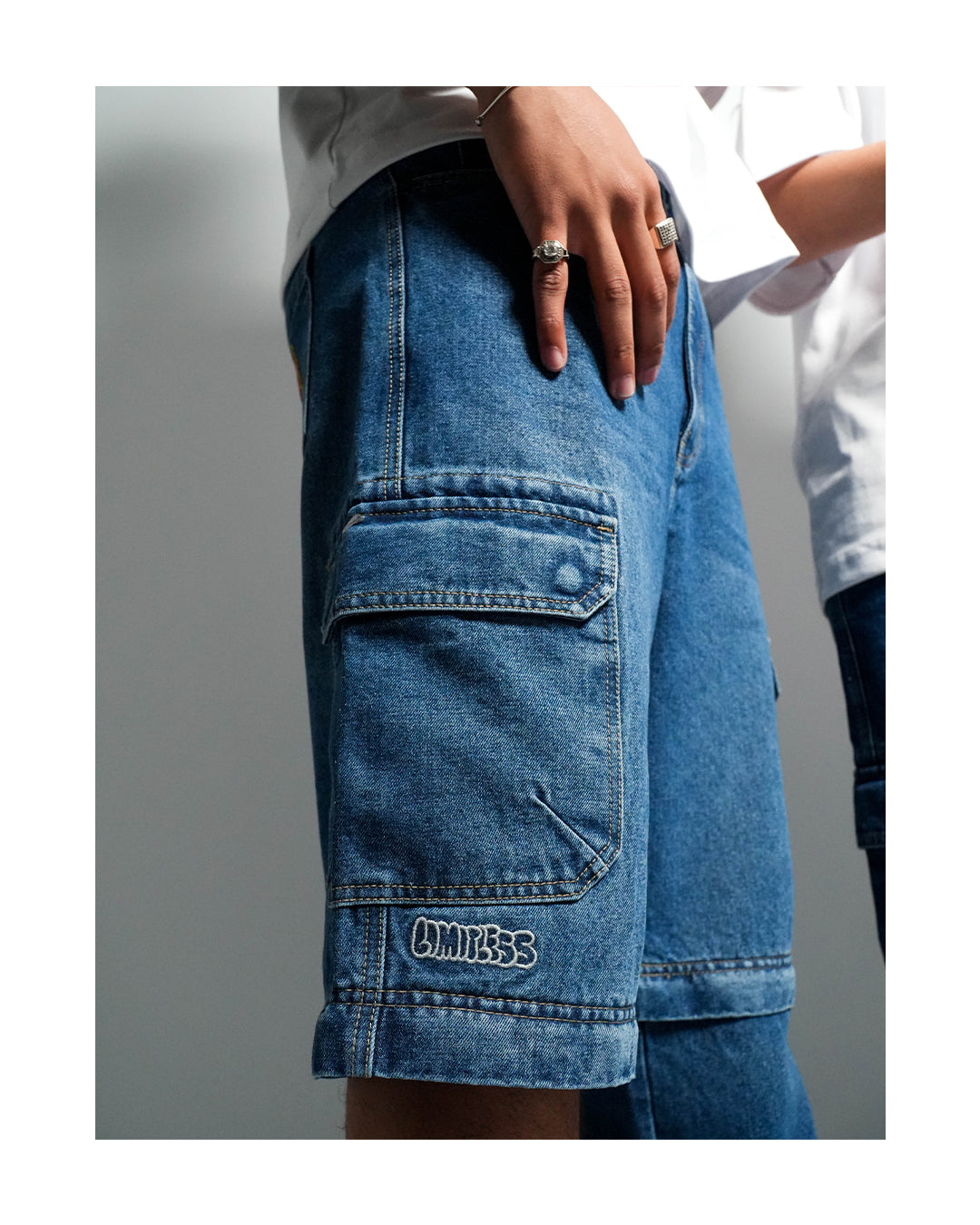 LIMITLESS CULTURE NAVY DENIM CARGO PANTS