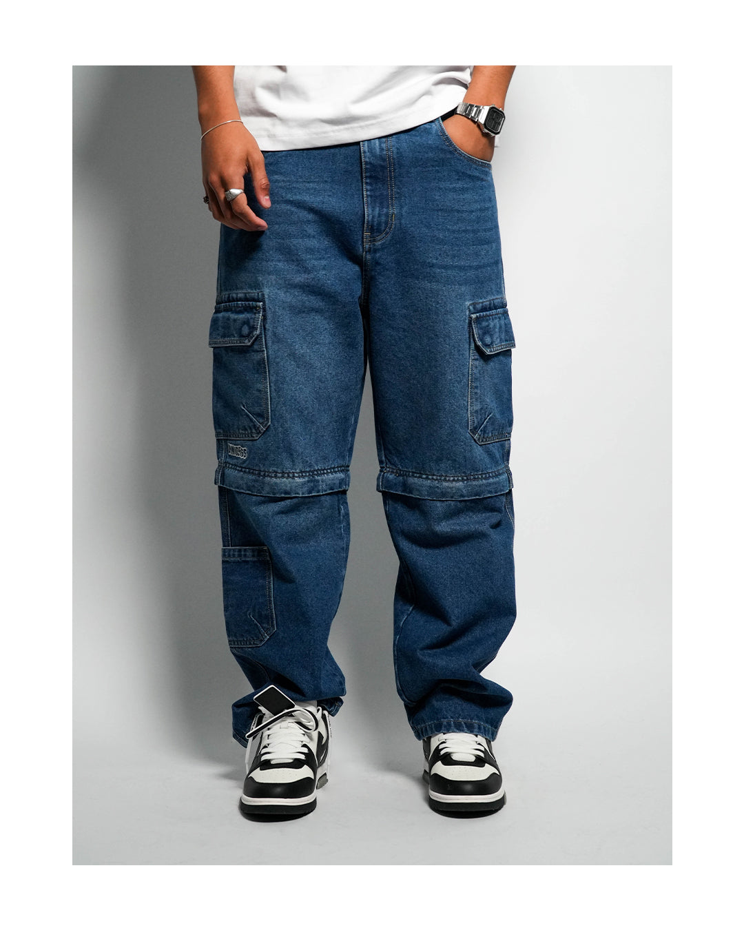 LIMITLESS CULTURE NAVY DENIM CARGO PANTS