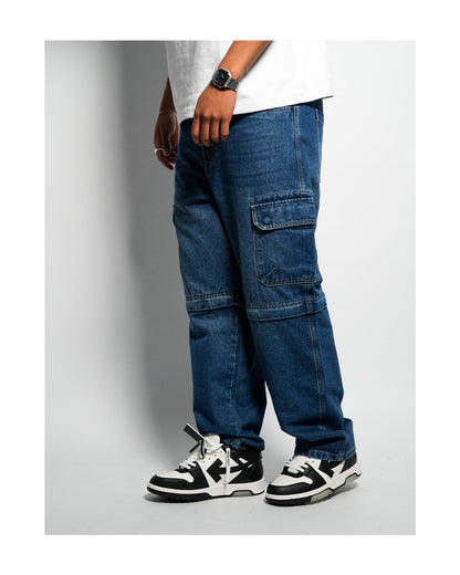 LIMITLESS CULTURE NAVY DENIM CARGO PANTS