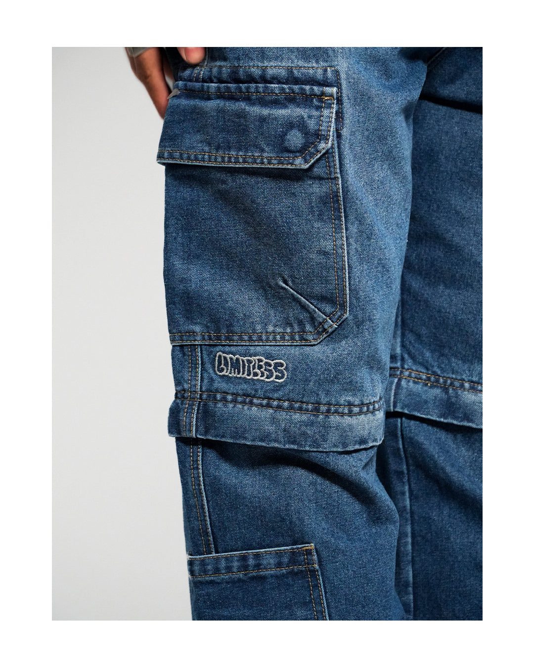 LIMITLESS CULTURE NAVY DENIM CARGO PANTS
