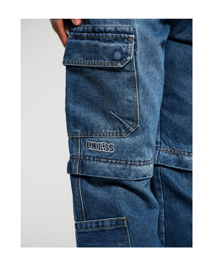 LIMITLESS CULTURE NAVY DENIM CARGO PANTS